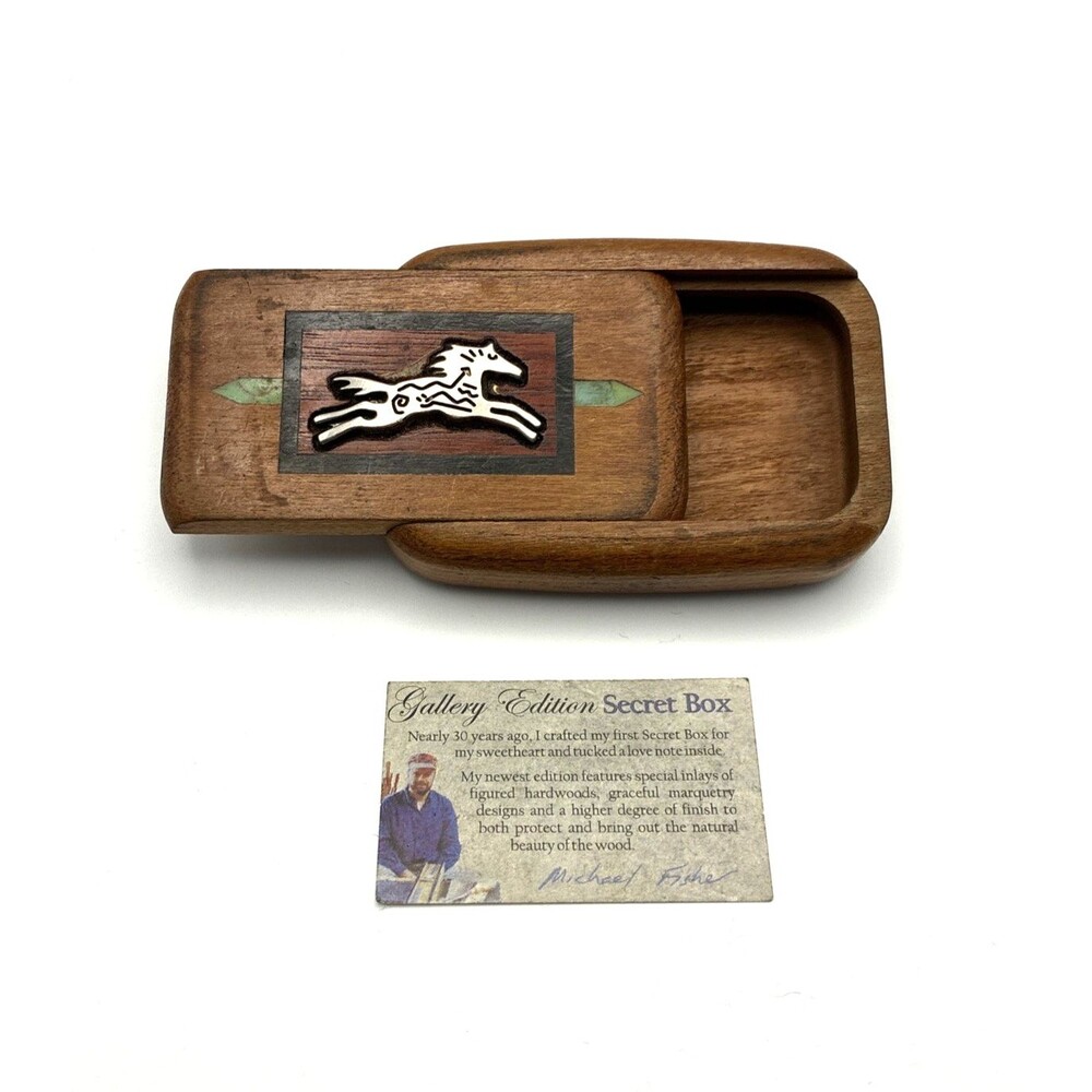 Vintage Heartwood Creations Wooden Marquetry Secret Box Mini Inlay Sliding Lid